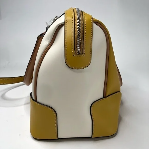 NEW Claudia Firenze Italian Color-block Leather Mustard Satchel Crossbody Purse - Picture 3 of 14